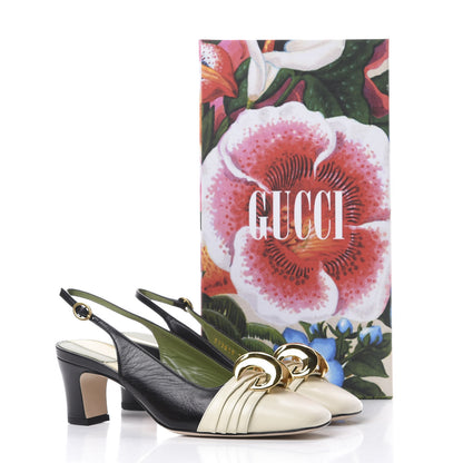 Gucci Malaga Kid Half Moon GG Square Toe Slingback Pumps 36 Black Vintage White 11 of 11