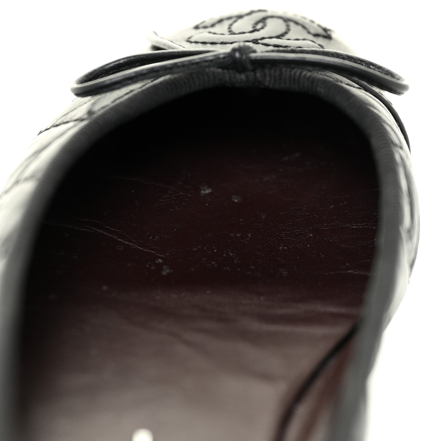Aged Calfskin Quilted Cap Toe Ballerina Flats 35.5 Black
