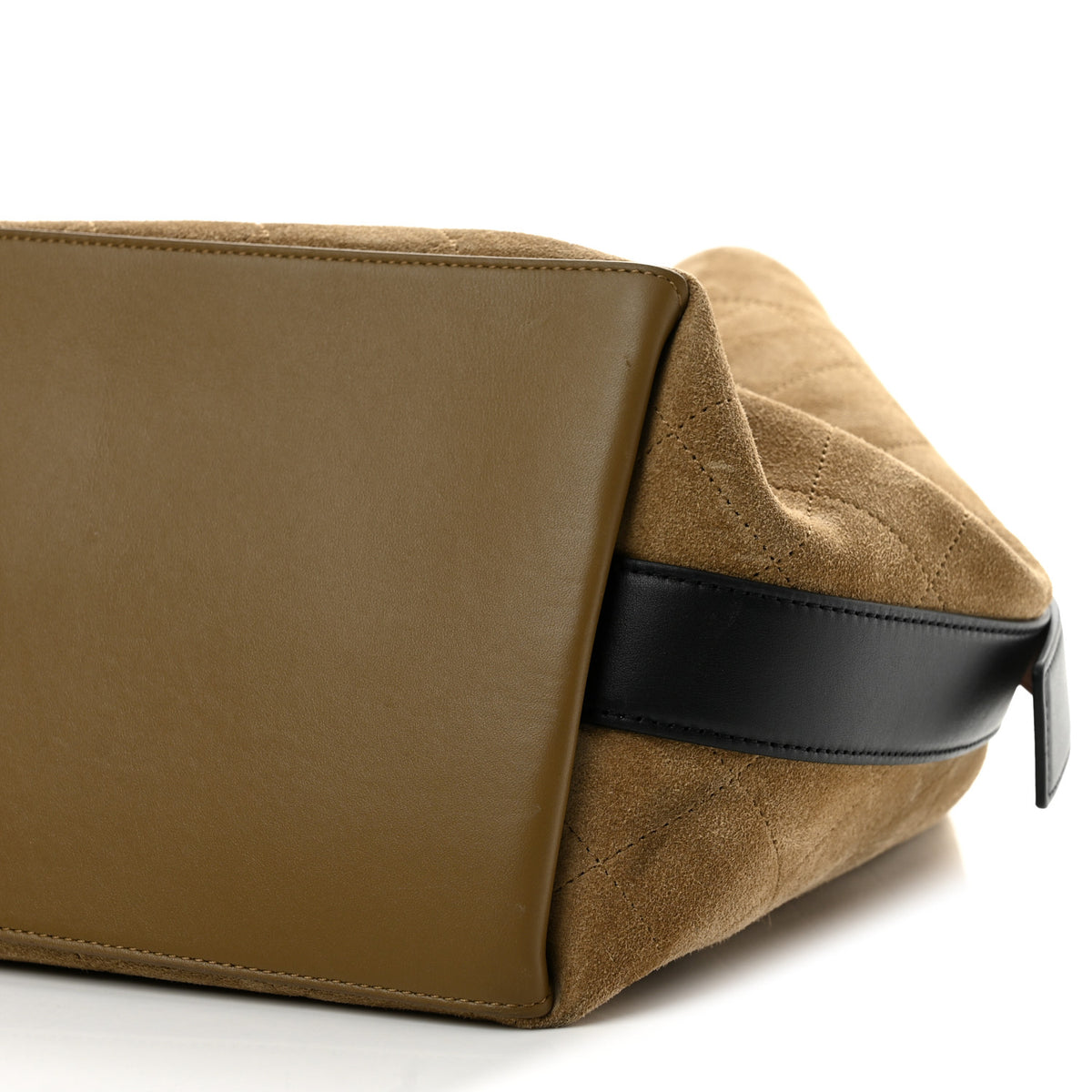 Suede Quilted Bucket Bag Dark Beige Black