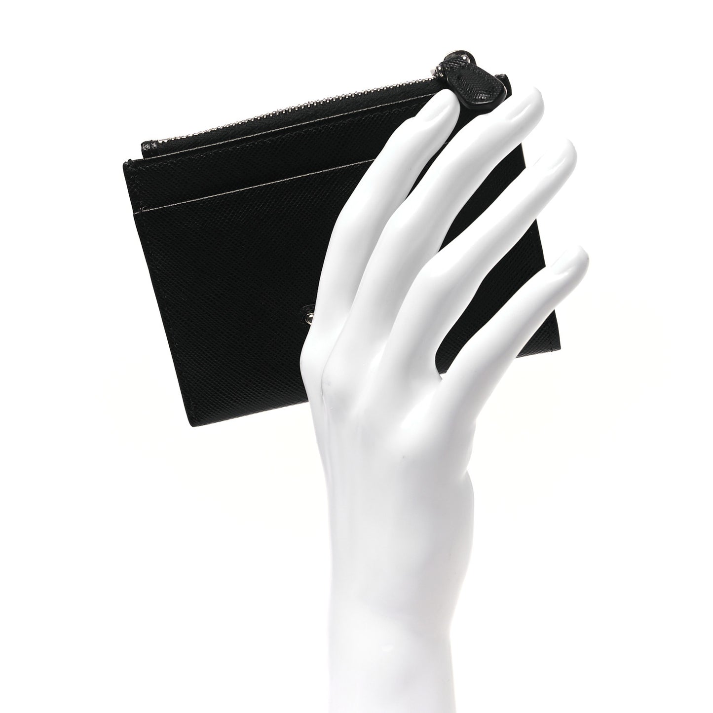 Saffiano Triangle Zip Card Holder Black