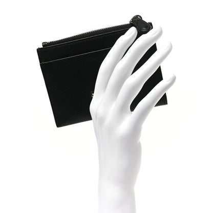Prada Saffiano Triangle Zip Card Holder Black 4 of 20