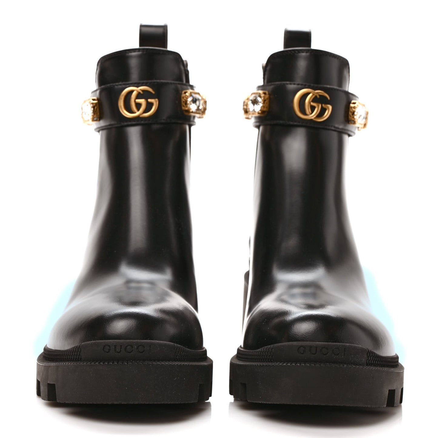 Calfskin Crystal GG Trip Chelsea Ankle Boots 39.5 Black