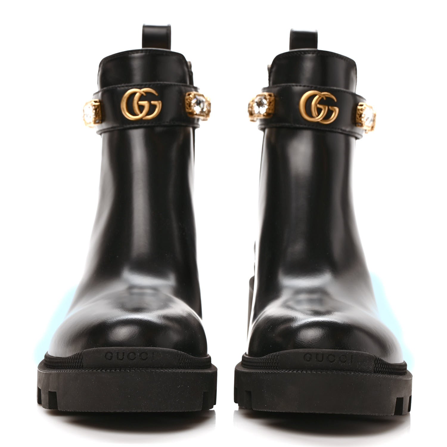 Gucci Calfskin Crystal GG Trip Chelsea Ankle Boots 39.5 Black 2 of 9
