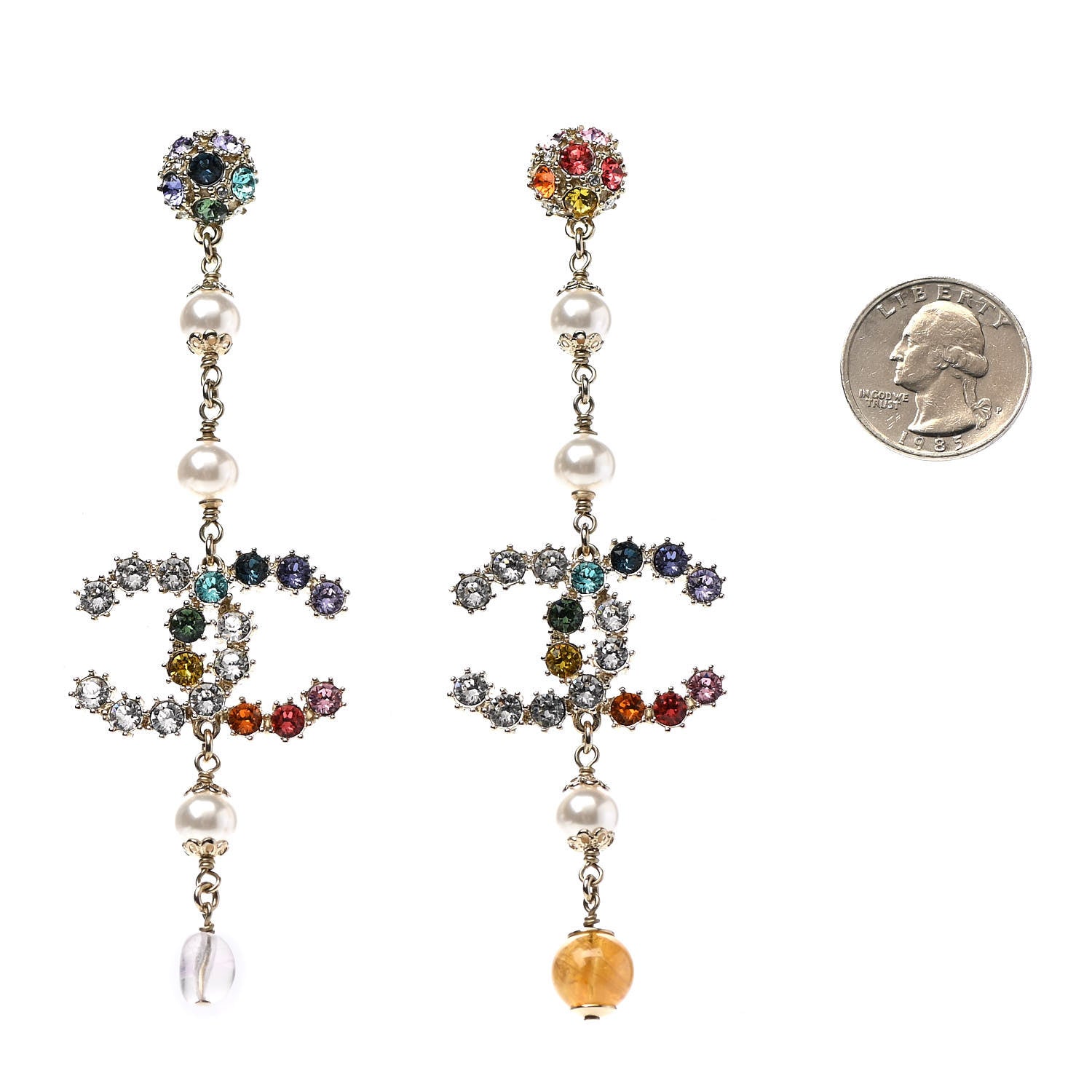 Chanel Crystal Pearl Over The Rainbow CC Long Drop Earrings Multicolor 2 of 4