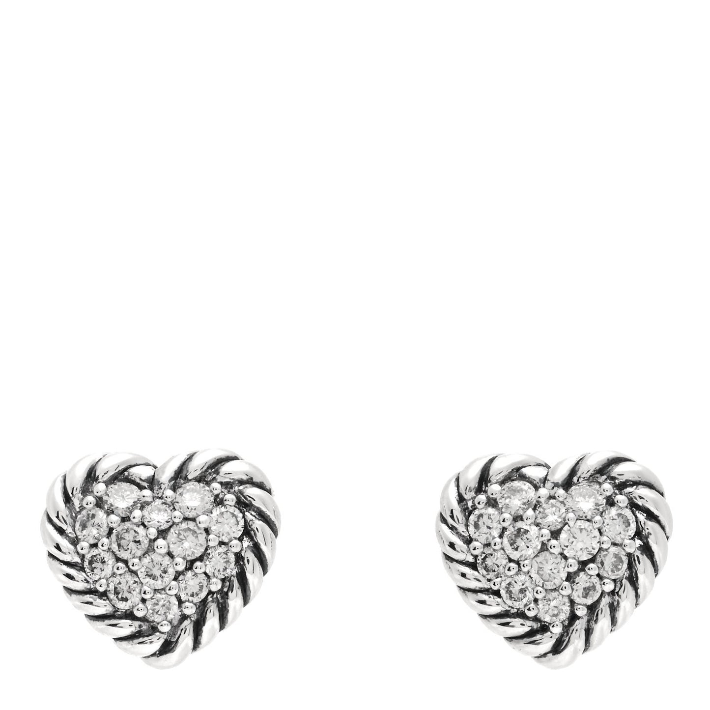 Sterling Silver Diamond Petite Pave Heart Earrings