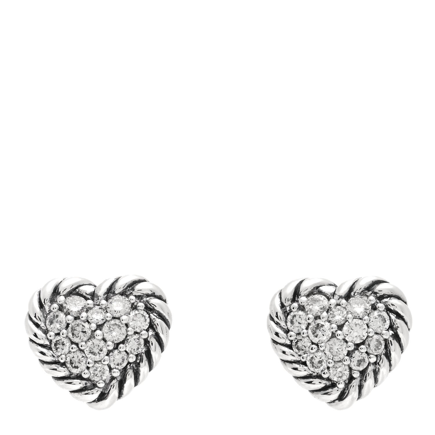 David Yurman Sterling Silver Diamond Petite Pave Heart Earrings 1 of 5