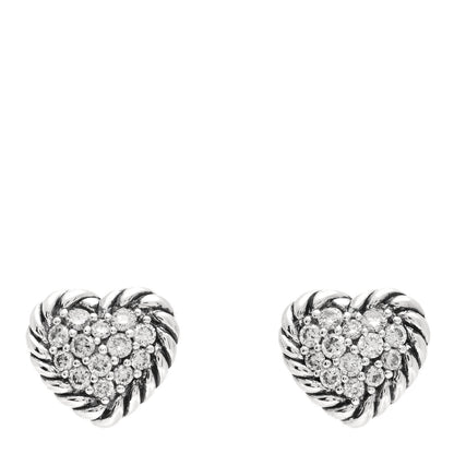 David Yurman Sterling Silver Diamond Petite Pave Heart Earrings 1 of 5