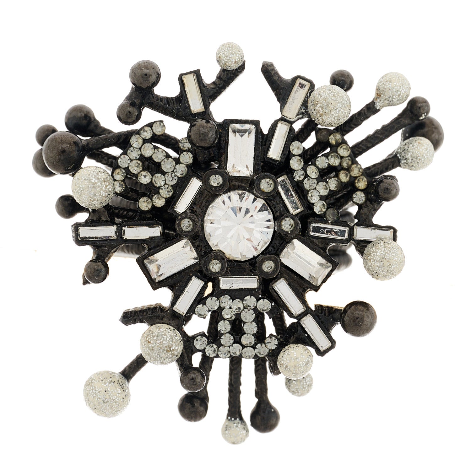 Chanel Baguette Crystal CC Ring 49 5 Ruthenium 1 of 4