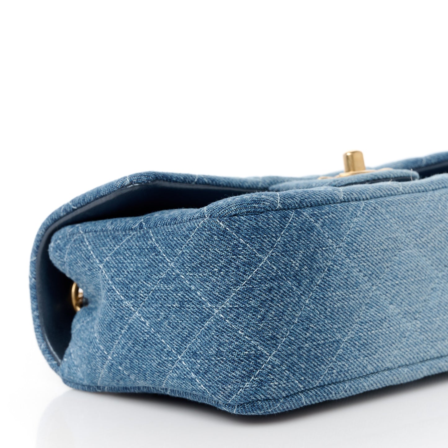 Washed Denim Quilted Mini Rectangular Flap Blue