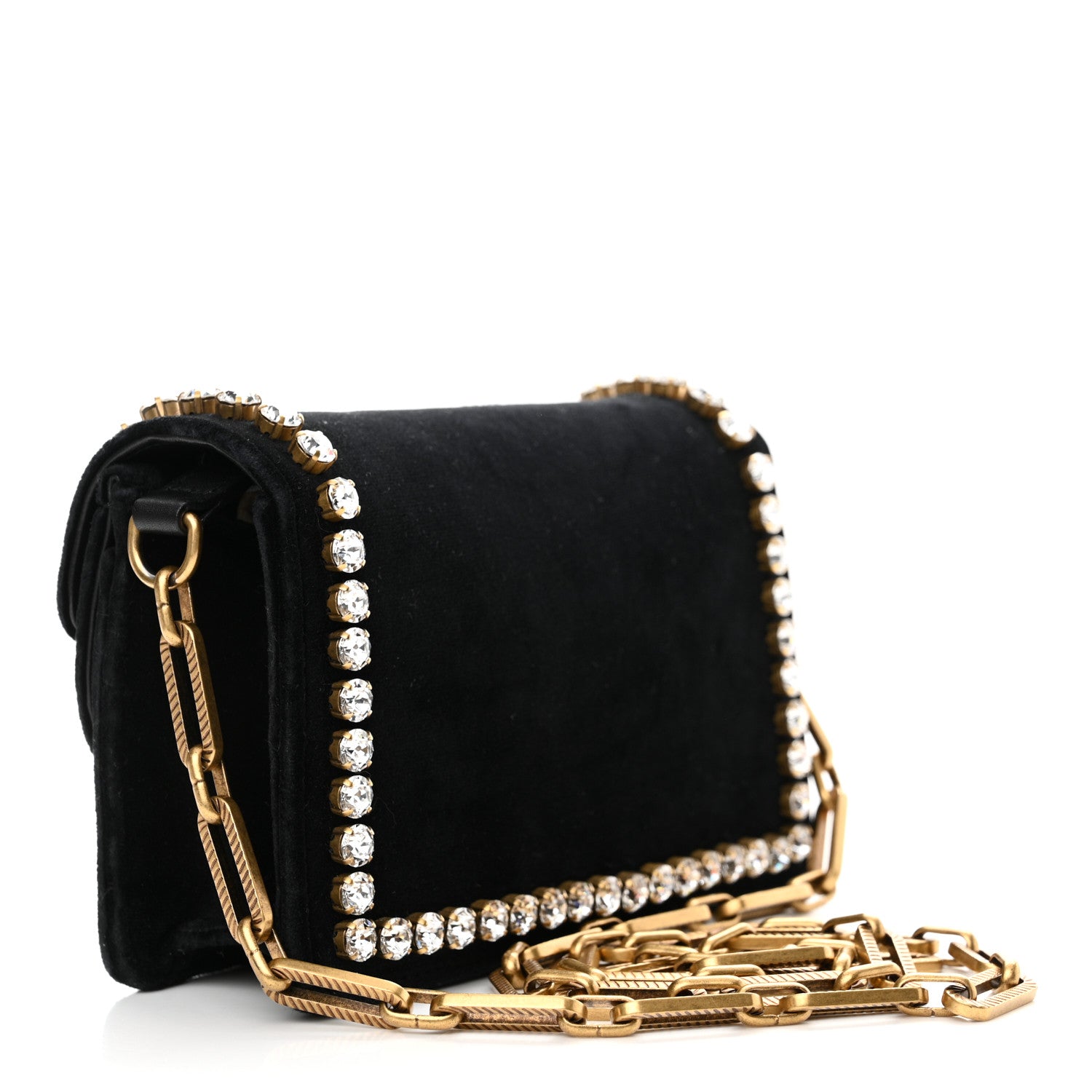 Gucci Velvet Crystal Mini Bee Broadway Shoulder Bag Black 3 of 12