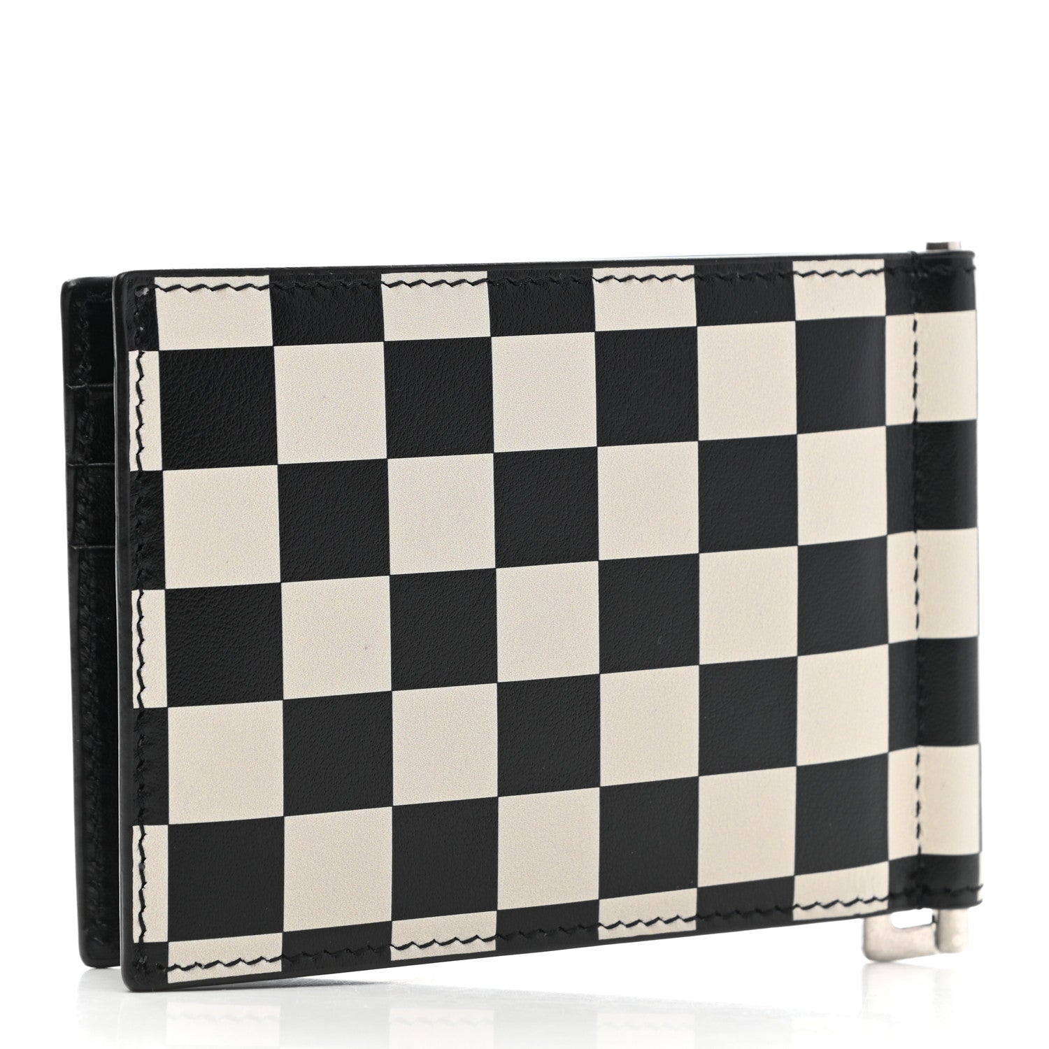 Saint Laurent Calfskin Checkerboard Bill Clip Card Case Black 3 of 7