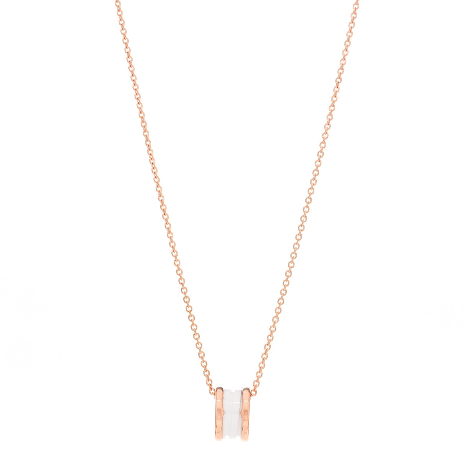 Bulgari 18K Rose Gold White Ceramic B.Zero1 Pendant Necklace 1 of 5