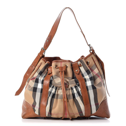 Burberry House Check Bridle Calfskin Hobo Brown 1 of 15