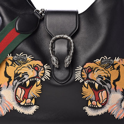 Gucci Calfskin Web Tiger Embroidered Large Dionysus Hobo Black 14 of 15