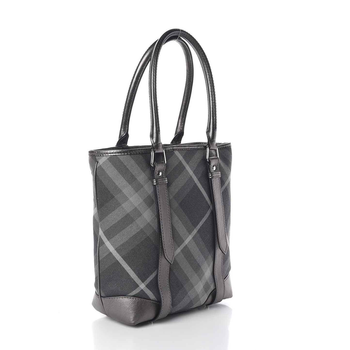Canvas Calfskin Shimmer Check Tote Grey