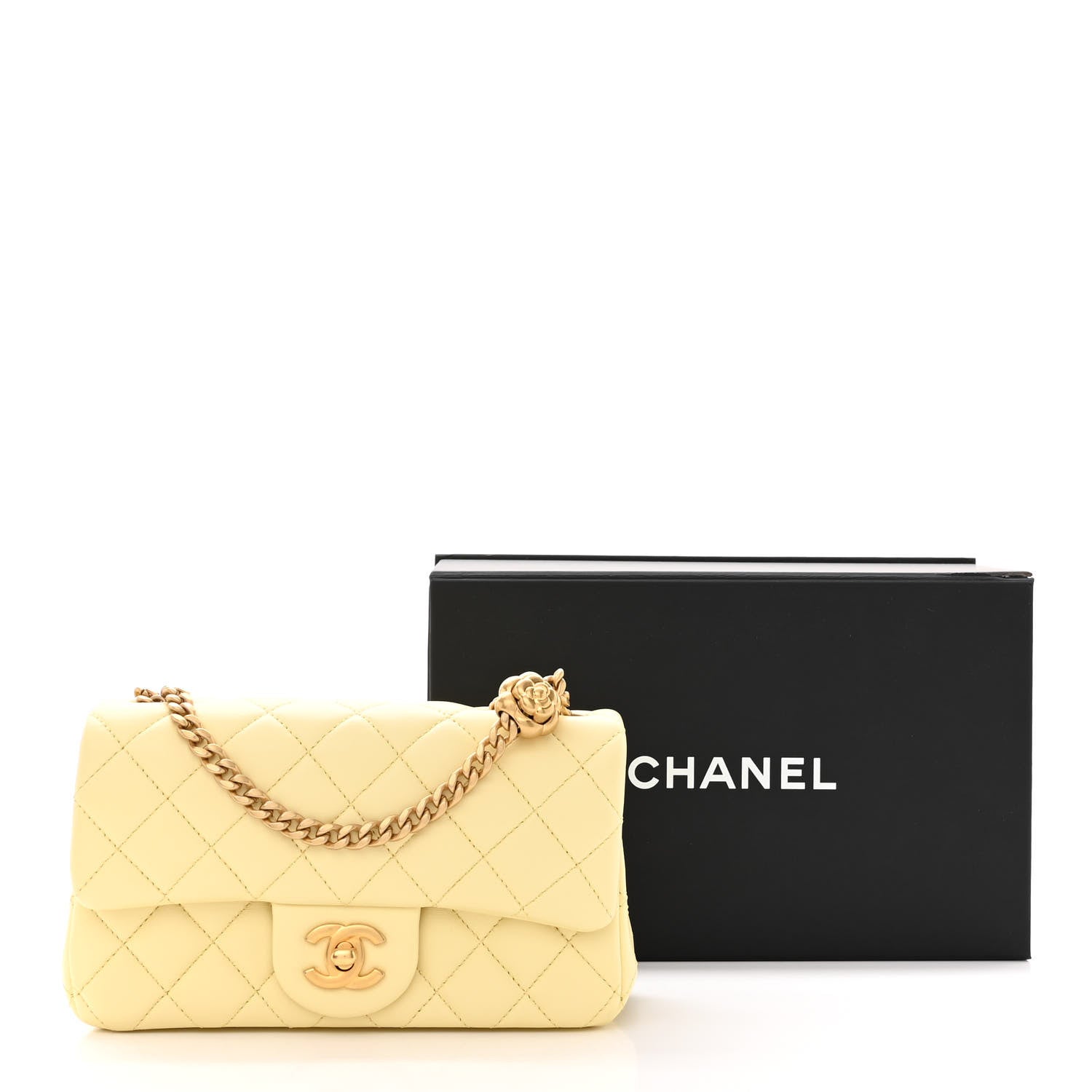 Chanel Lambskin Quilted Mini Rectangular Sweet Camellia Flap Yellow 11 of 11
