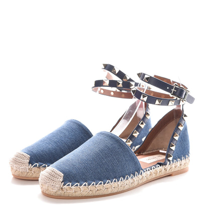 Valentino Garavani Denim Rockstud Ankle Wrap Espadrille 20mm Flats 35 Light Denim 3 of 8
