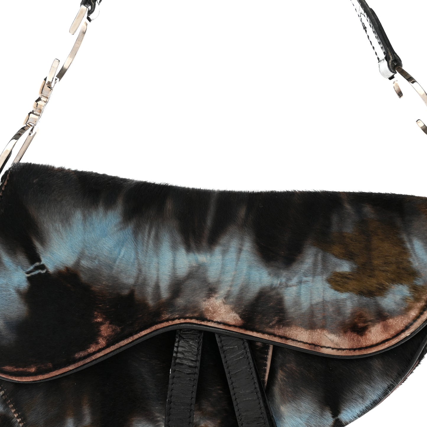 Pony Hair Saddle Bag Blue Brown