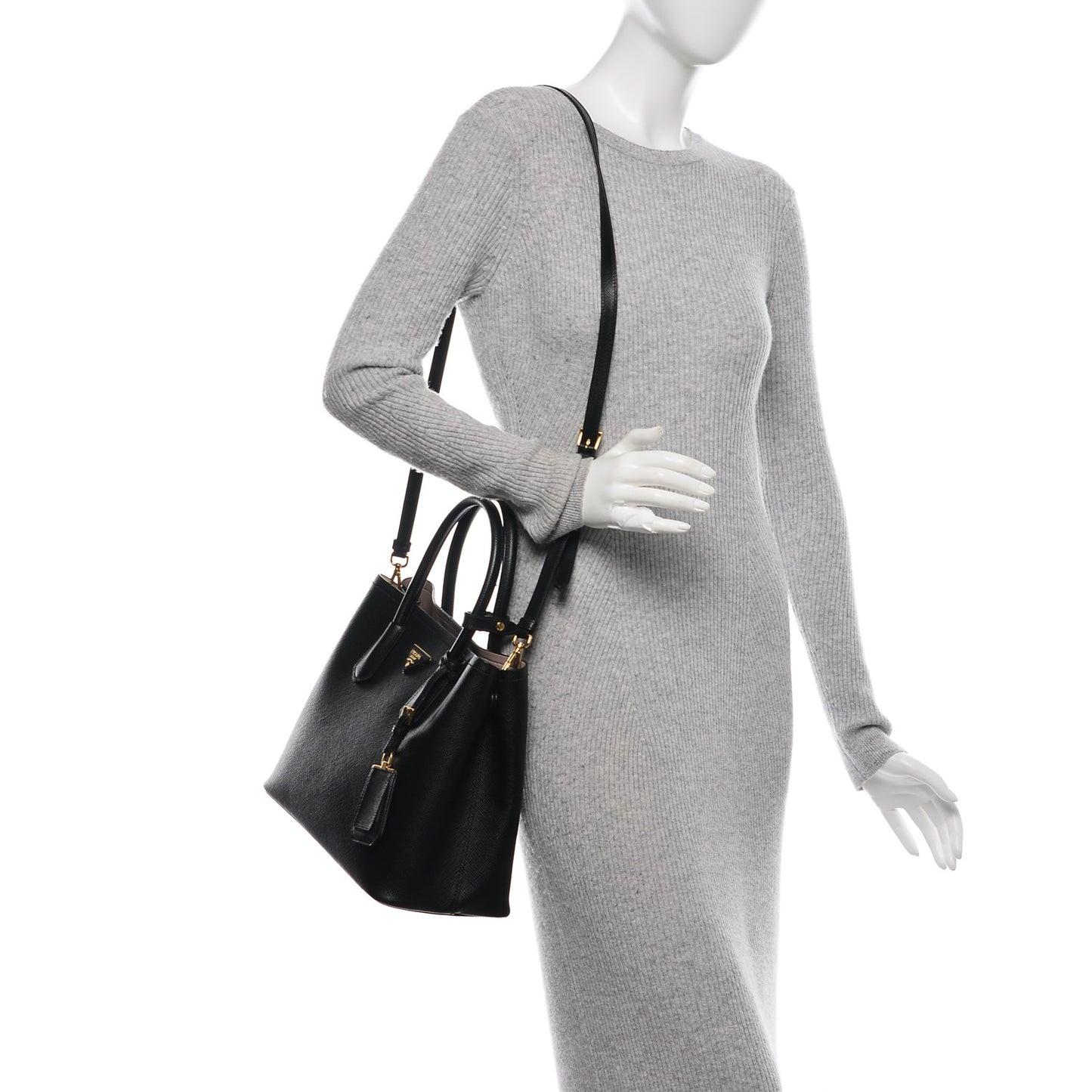 Saffiano Cuir Medium Double Bag Black Mughetto