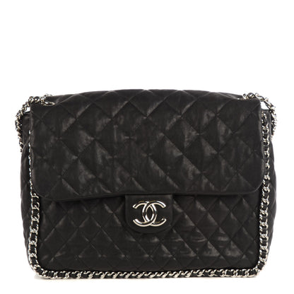Chanel Crumpled Lambskin Quilted Chain Around Maxi Flap Black 1 of 7