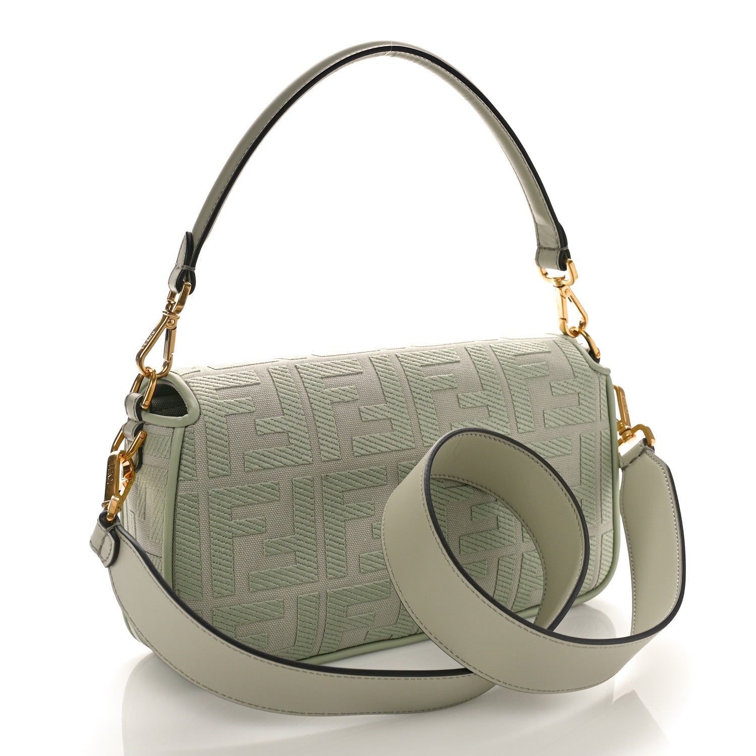 Fendi Canvas Vitello King FF Embroidered Baguette Green Tea 3 of 8