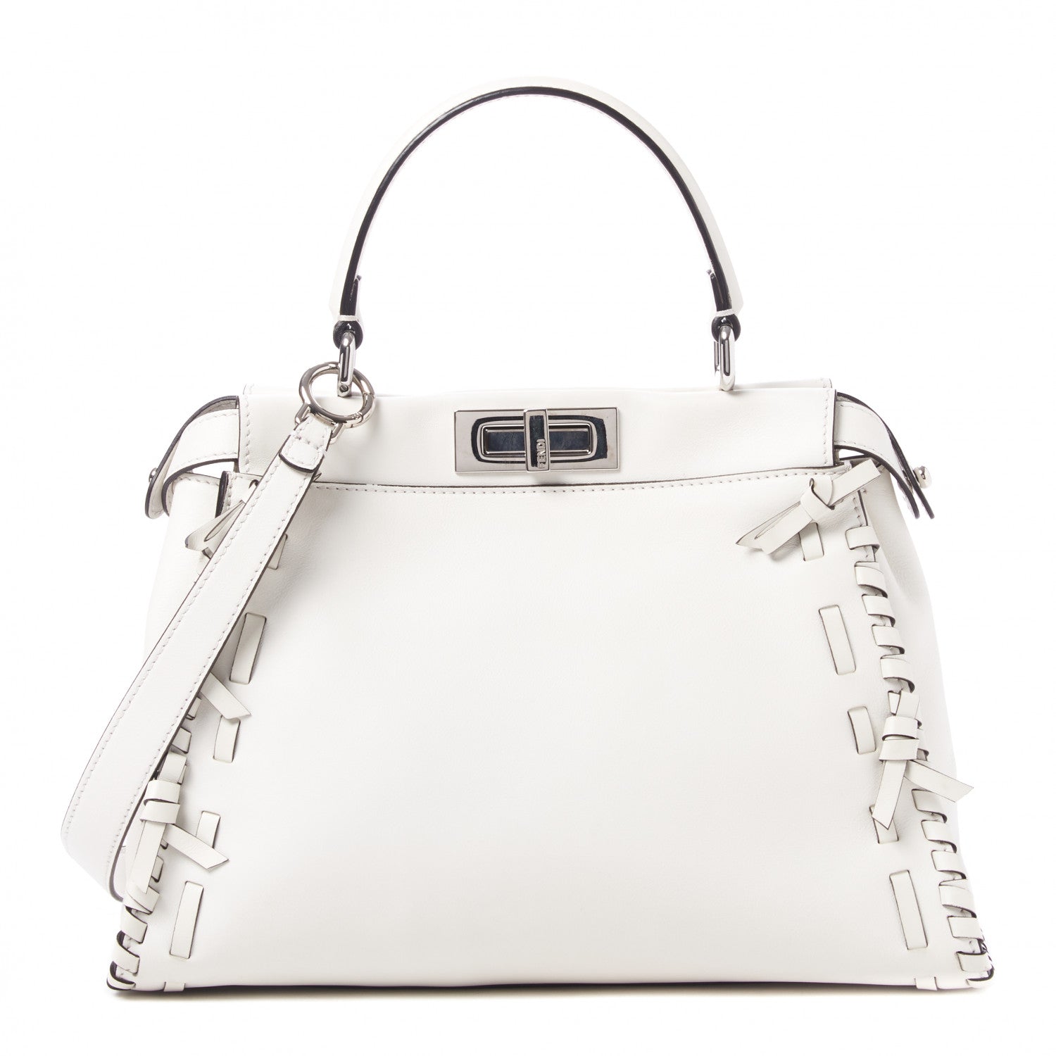 Fendi Vitello Seta Century Nappa Whipstitch Medium Peekaboo Iconic Satchel White 1 of 9
