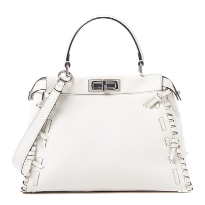 Fendi Vitello Seta Century Nappa Whipstitch Medium Peekaboo Iconic Satchel White 1 of 9