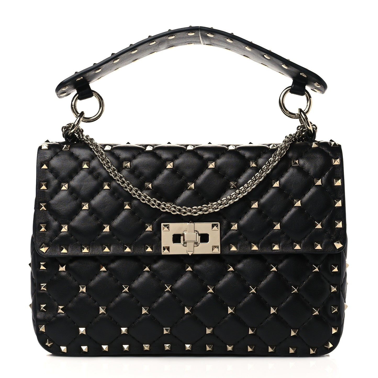 Lambskin Medium Rockstud Spike Shoulder Bag Black