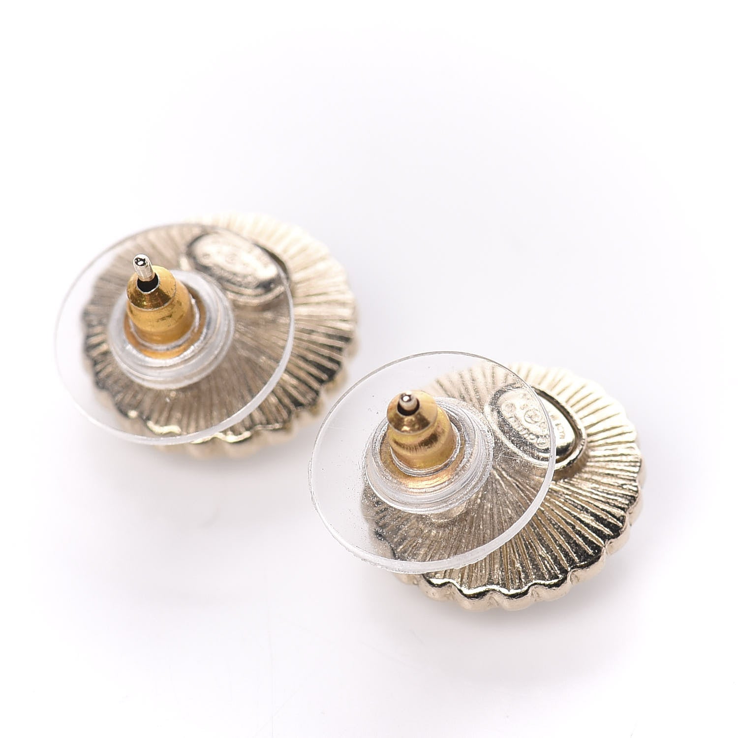Chanel Metal Pearl Crystal CC Round Earrings Light Gold 3 of 5