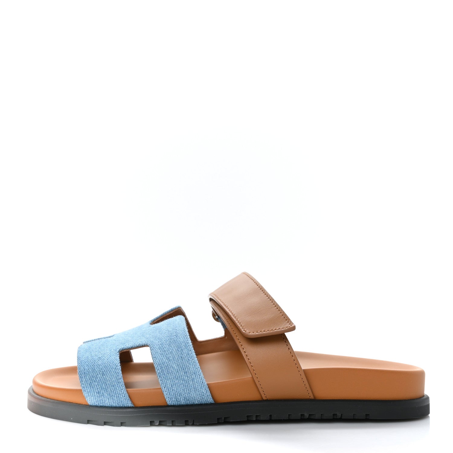 Hermes Denim Calfskin Womens Chypre Sandals 40.5 Bleu Clair Naturel 1 of 9