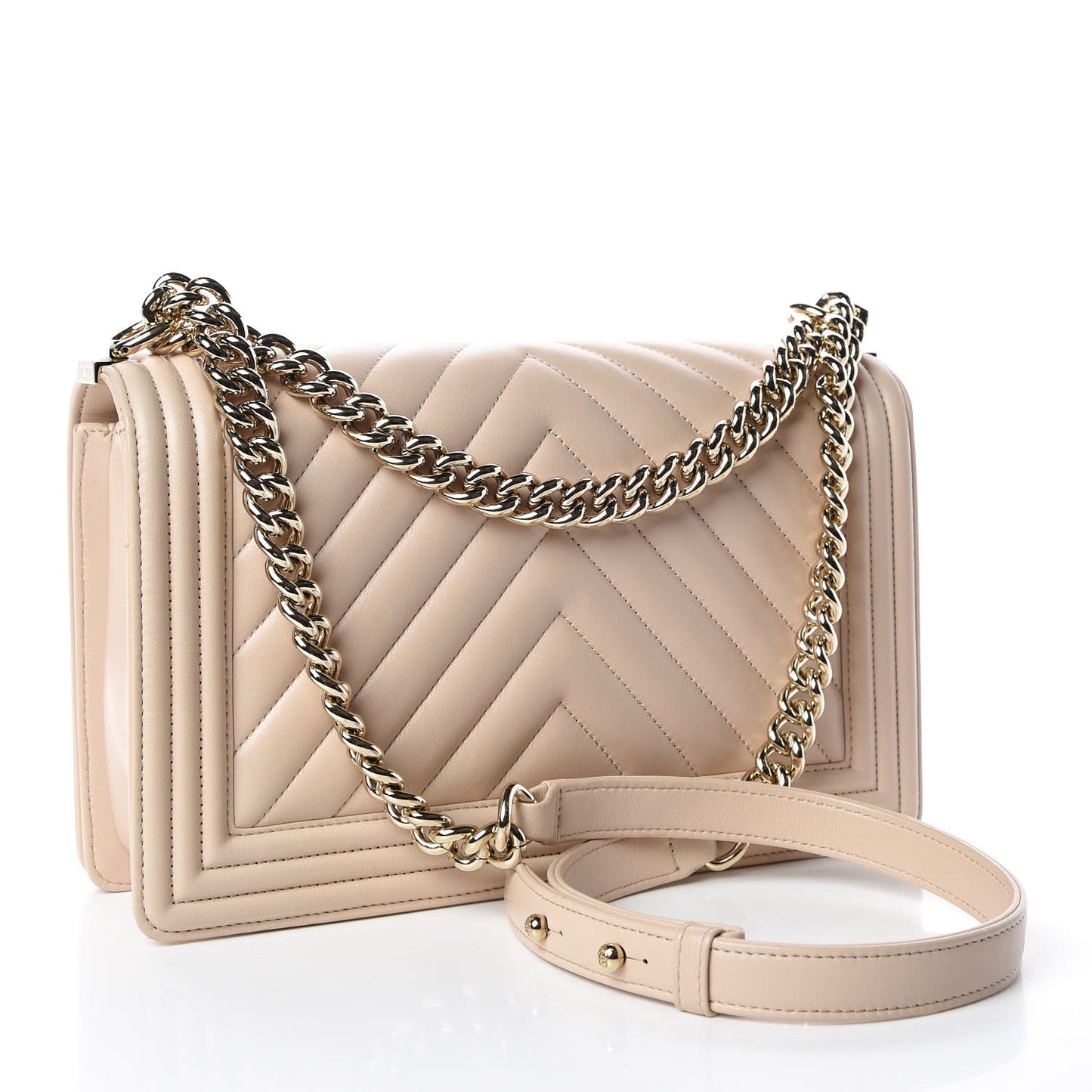Lambskin Chevron Quilted New Medium Boy Flap Beige