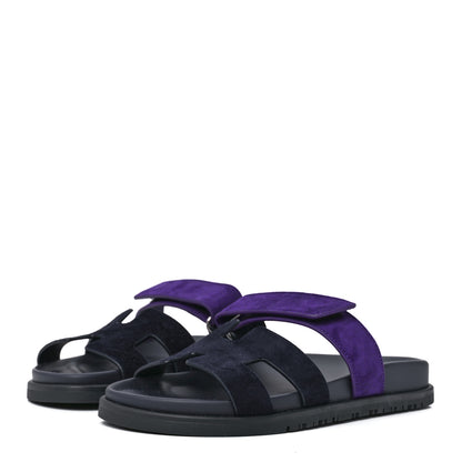 Hermes Suede Goatskin Womens Chypre Sandals 36 Marine Violet Majorette 3 of 9