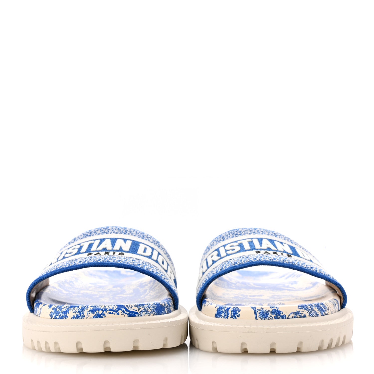 Christian Dior Canvas Toile de Jouy Embroidered Dway 10mm Slide Sandals 39 Off White Blue 3 of 10