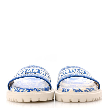 Christian Dior Canvas Toile de Jouy Embroidered Dway 10mm Slide Sandals 39 Off White Blue 3 of 10