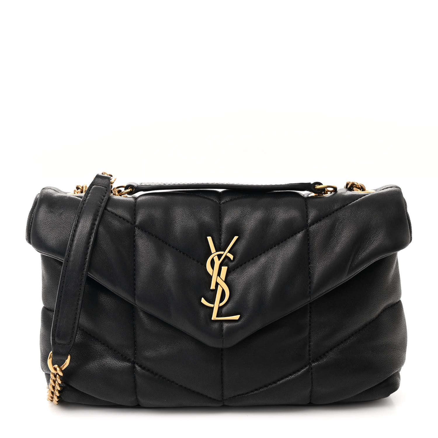 Saint Laurent Lambskin Quilted Toy Loulou Puffer Monogram Chain Satchel Black 1 of 10