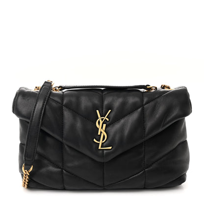 Saint Laurent Lambskin Quilted Toy Loulou Puffer Monogram Chain Satchel Black 1 of 10