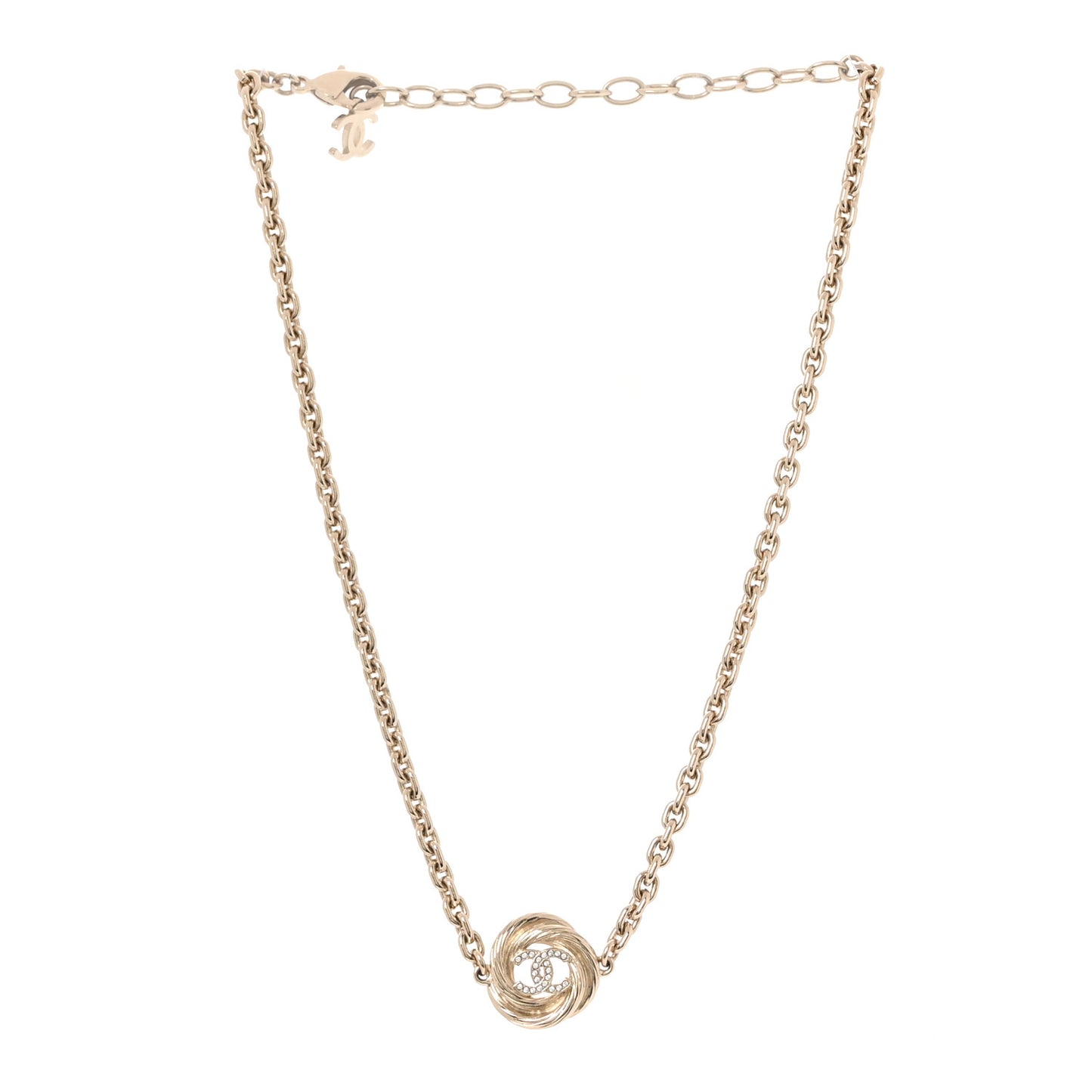Crystal Metal CC Round Pendant Necklace Gold