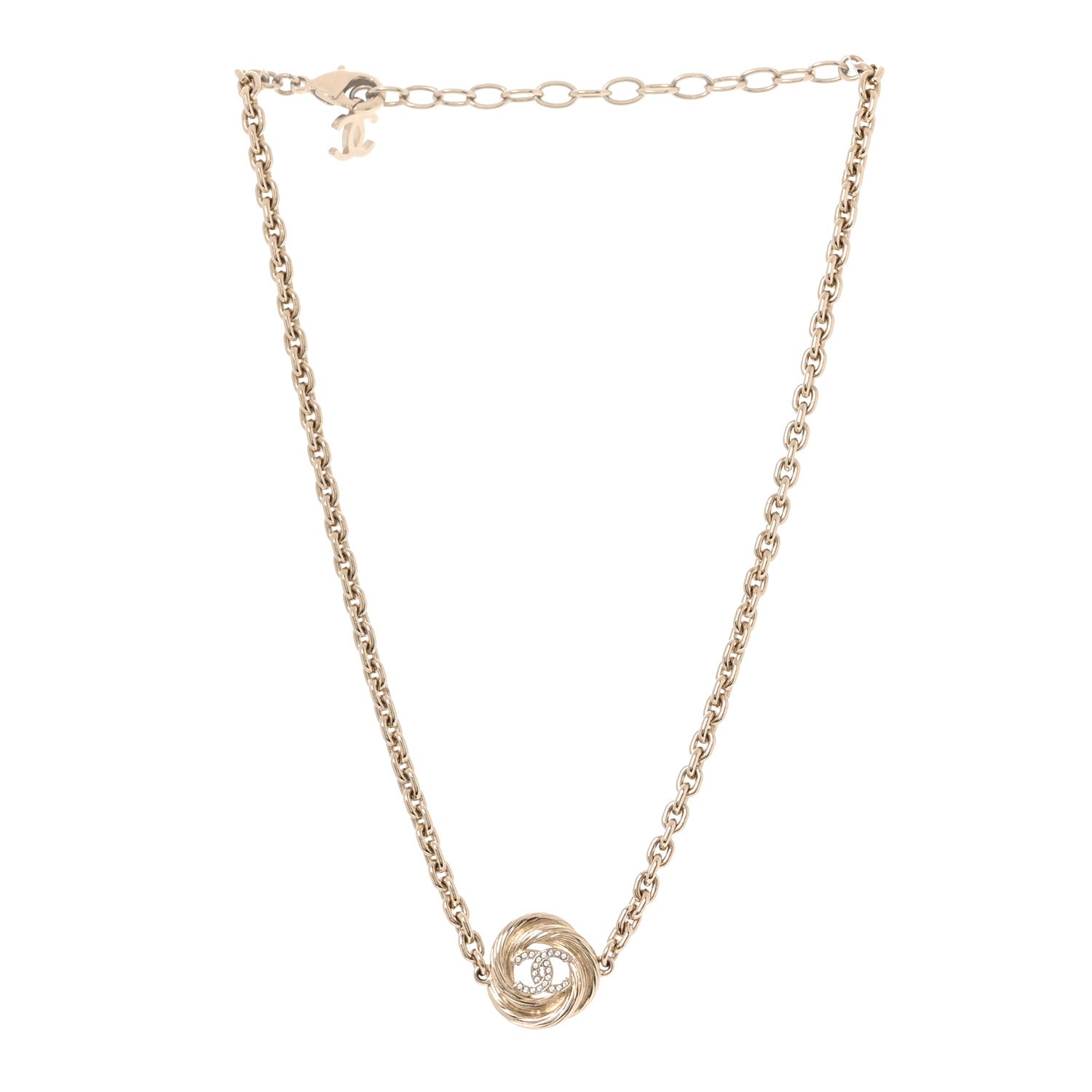 Chanel Crystal Metal CC Round Pendant Necklace Gold 3 of 5