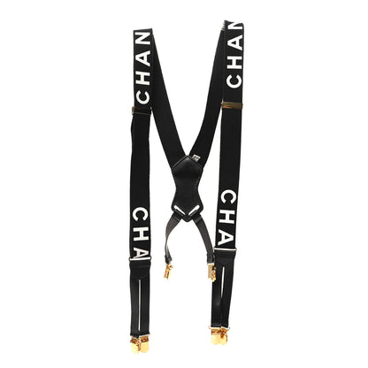 Chanel Logo Suspenders Black White 1 of 4