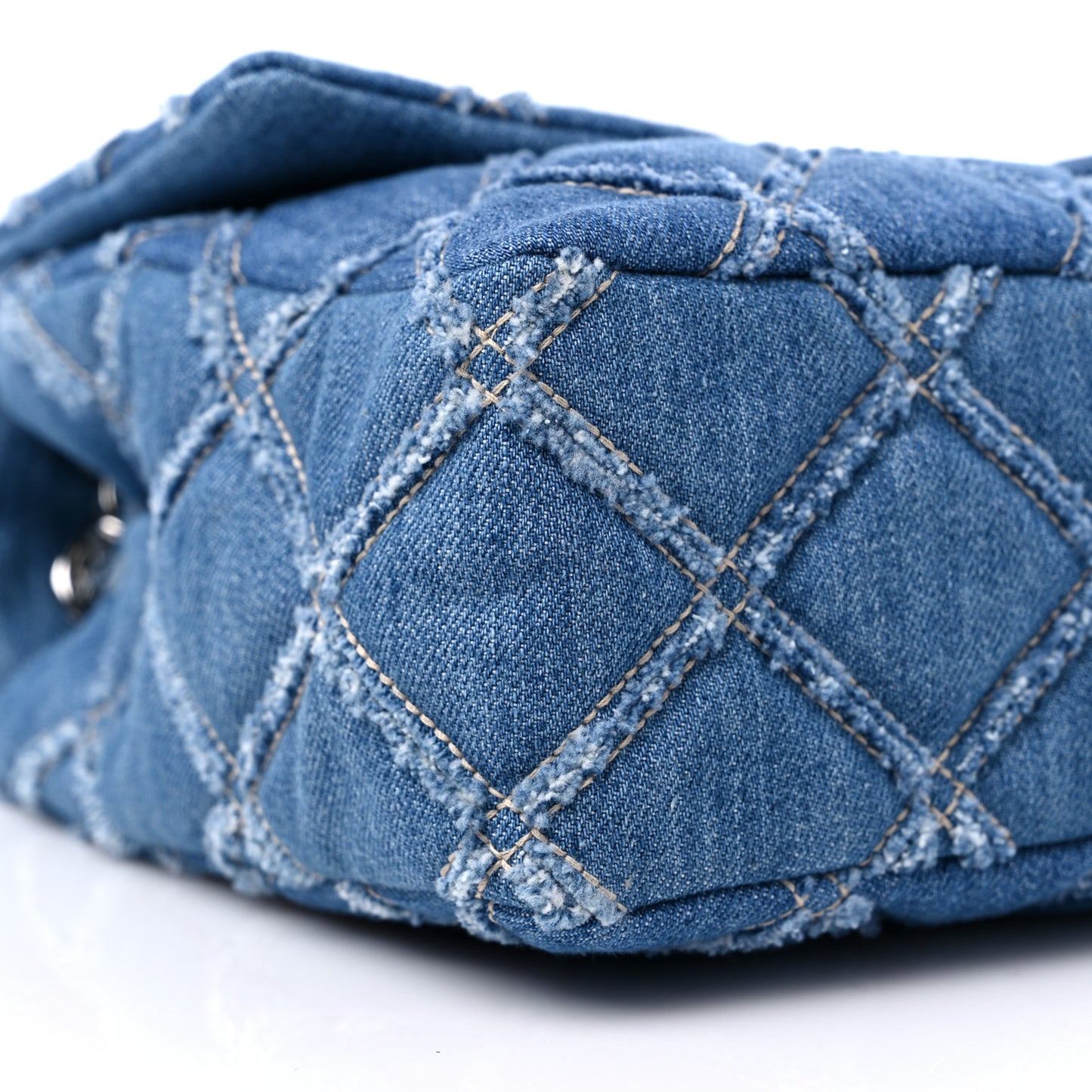 Frayed Denim Quilted Large Blue Chip Flap Blue