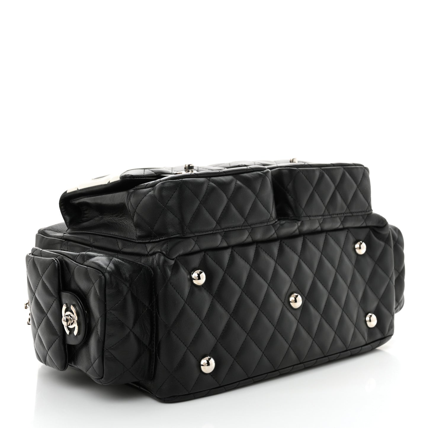 Calfskin Quilted Large Cambon Multipocket Reporter Black White