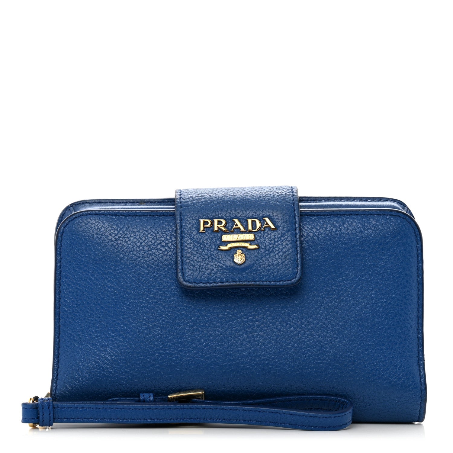 Prada Vitello Daino Metal Wristlet iPhone Case Bluette 1 of 9