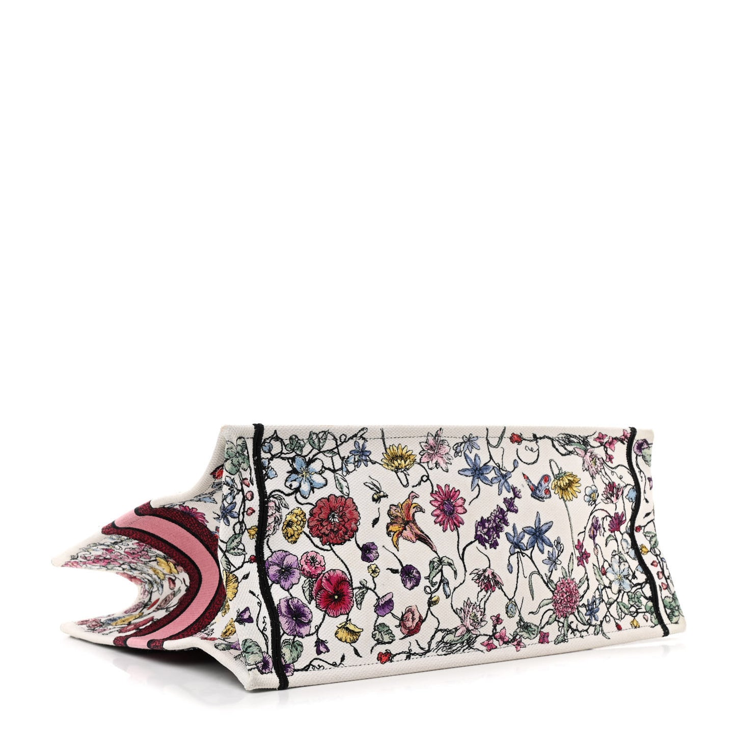 Canvas Embroidered Large Florilegio Book Tote White Multicolor