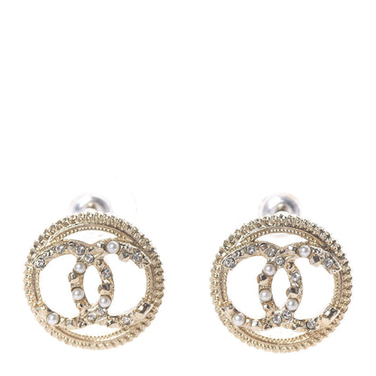 Chanel Pearl Crystal CC Round Earrings Gold 1 of 5