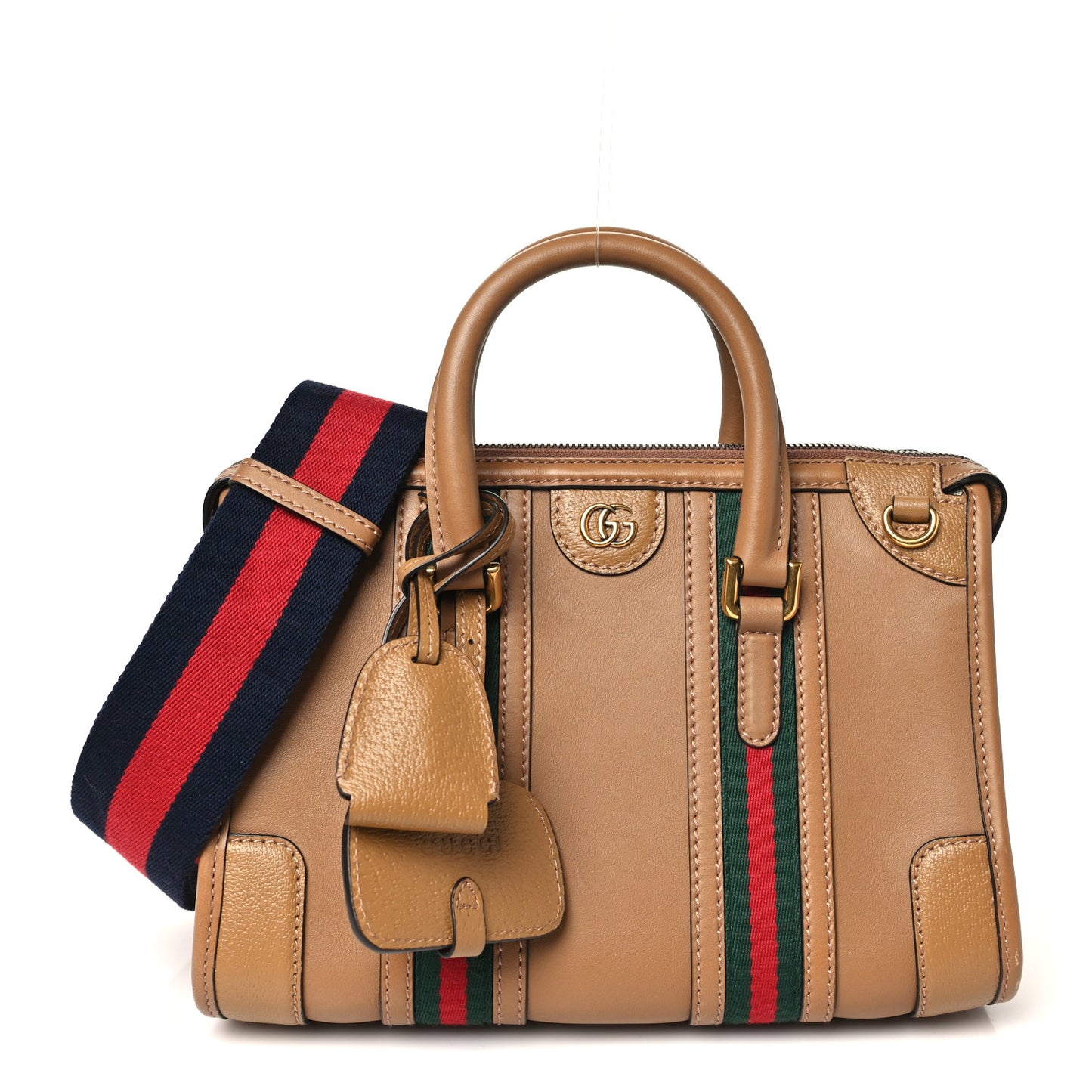 Koi Calfskin Small Bauletto Duffle Top Handle Bag Camel