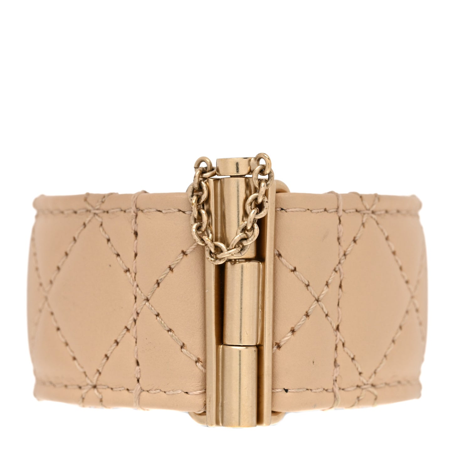 Lambskin Quilted Pearl CC Cuff Bracelet Beige