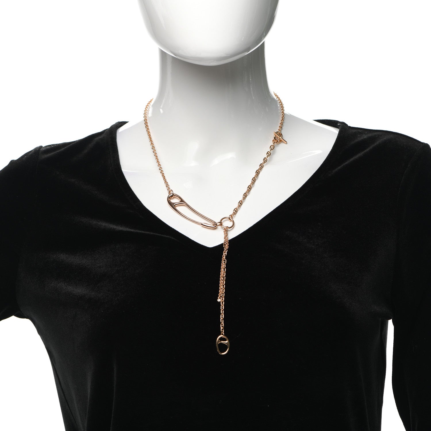 Hermes 18K Rose Gold Diamond GM Chaine d'Ancre Punk Lariat Necklace 2 of 5