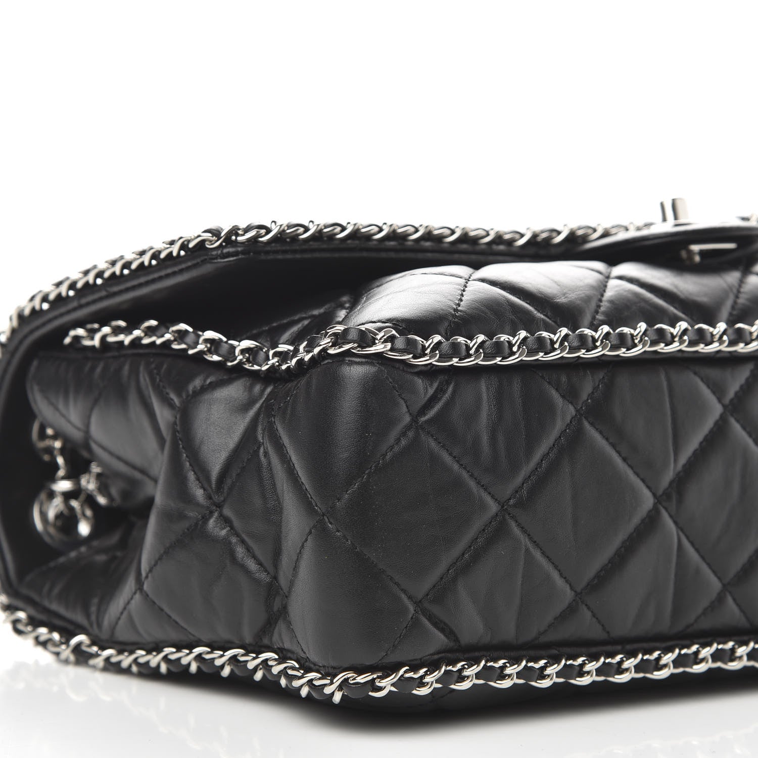 Chanel Crumpled Calfskin Quilted Large Chain All Over Flap Bag Black 8 of 10