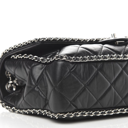 Chanel Crumpled Calfskin Quilted Large Chain All Over Flap Bag Black 8 of 10