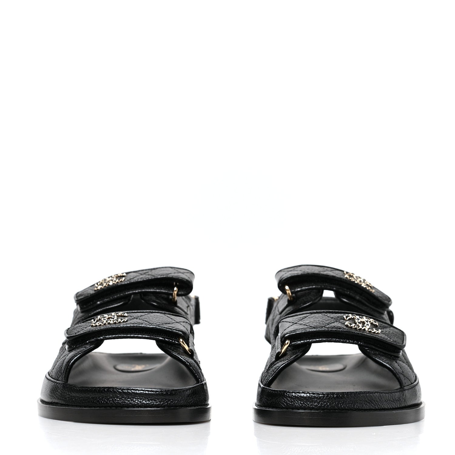 Chanel Grained Calfskin Velcro Dad Sandals 40 Black 2 of 8